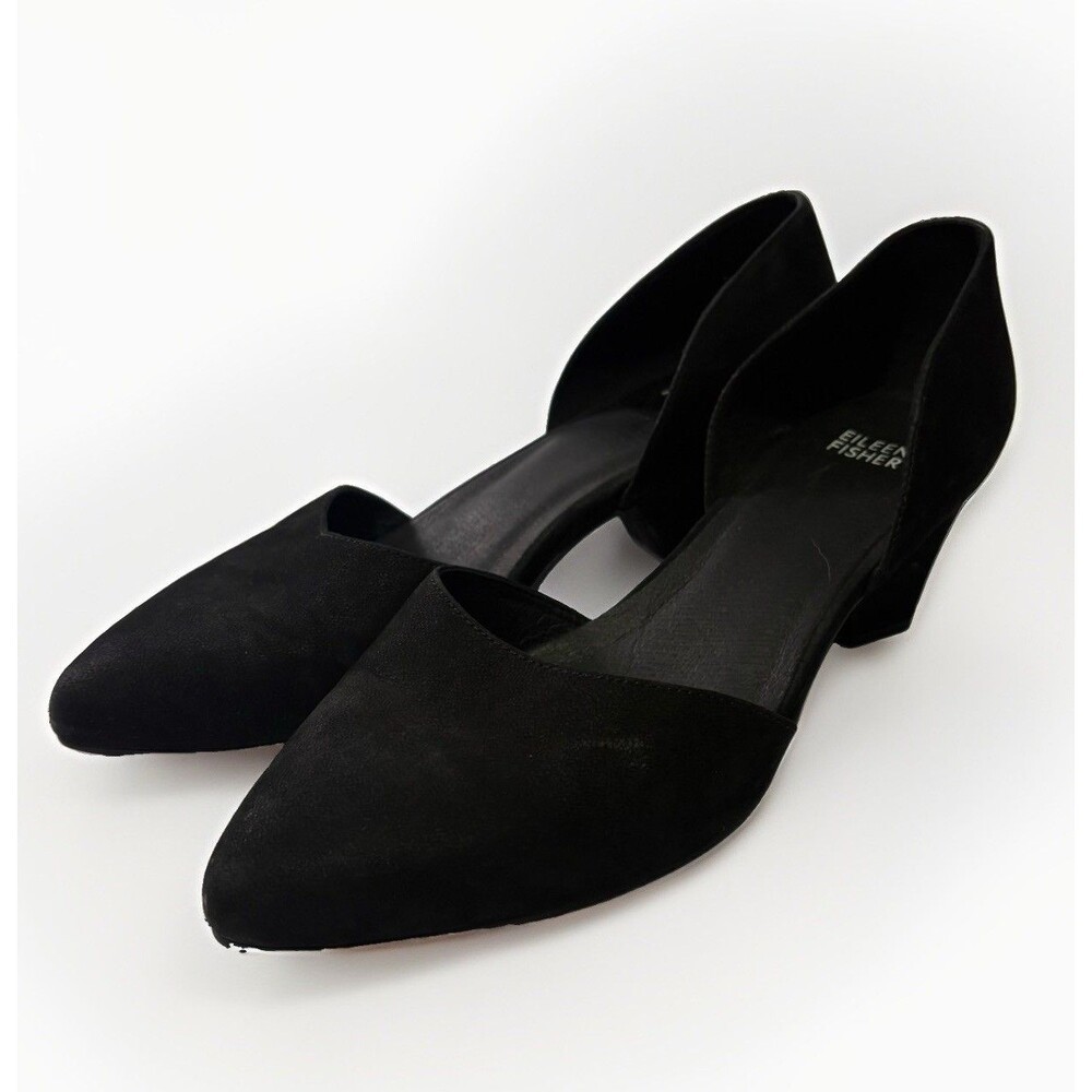 Eileen Fisher Women's 10 Black Suede Shoes Block Heel Career Minimalist Capsule